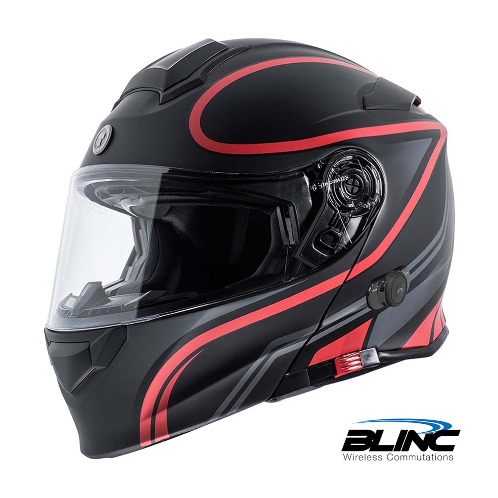 Torc Unisex-Adult Full-Face Style T28B Bluetooth Integrated Motorcycle Helmet with Graphic (Matte Black Red, XX-Large)