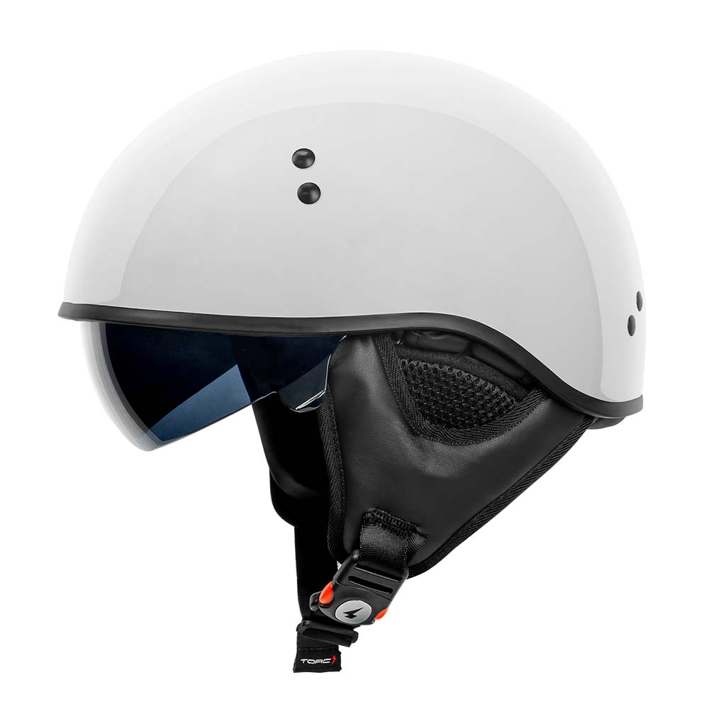 flat white motorcycle helmet TOR T-59 Half Shell Motorcycle Helmet Gloss Black Gloss / Solid White / X-Large|TORC