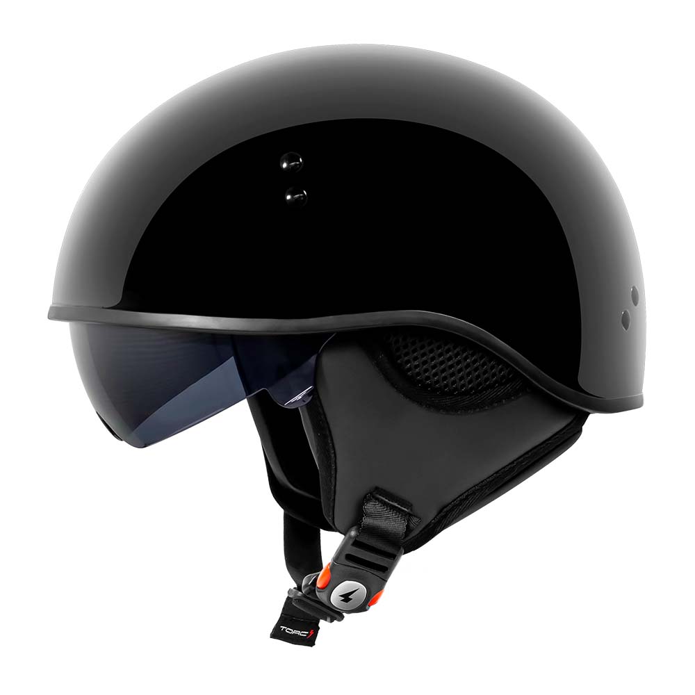TOR T-59 Half Shell Motorcycle Helmet Gloss Black Gloss / Solid Black / Medium|TORC