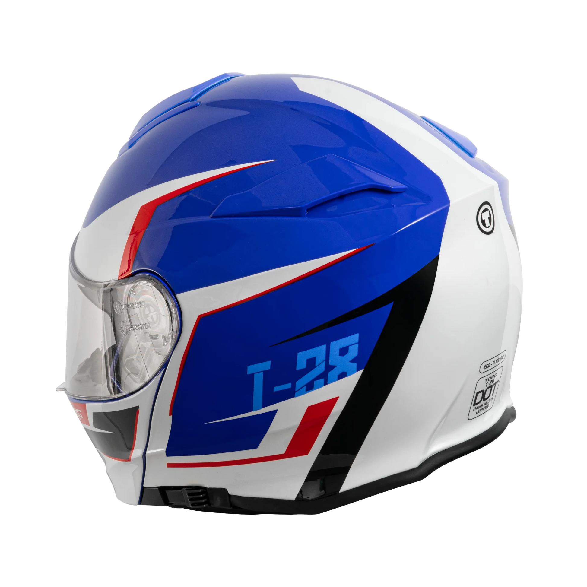 blue modular motorcycle helmet T-28 Vertex Blue White Red