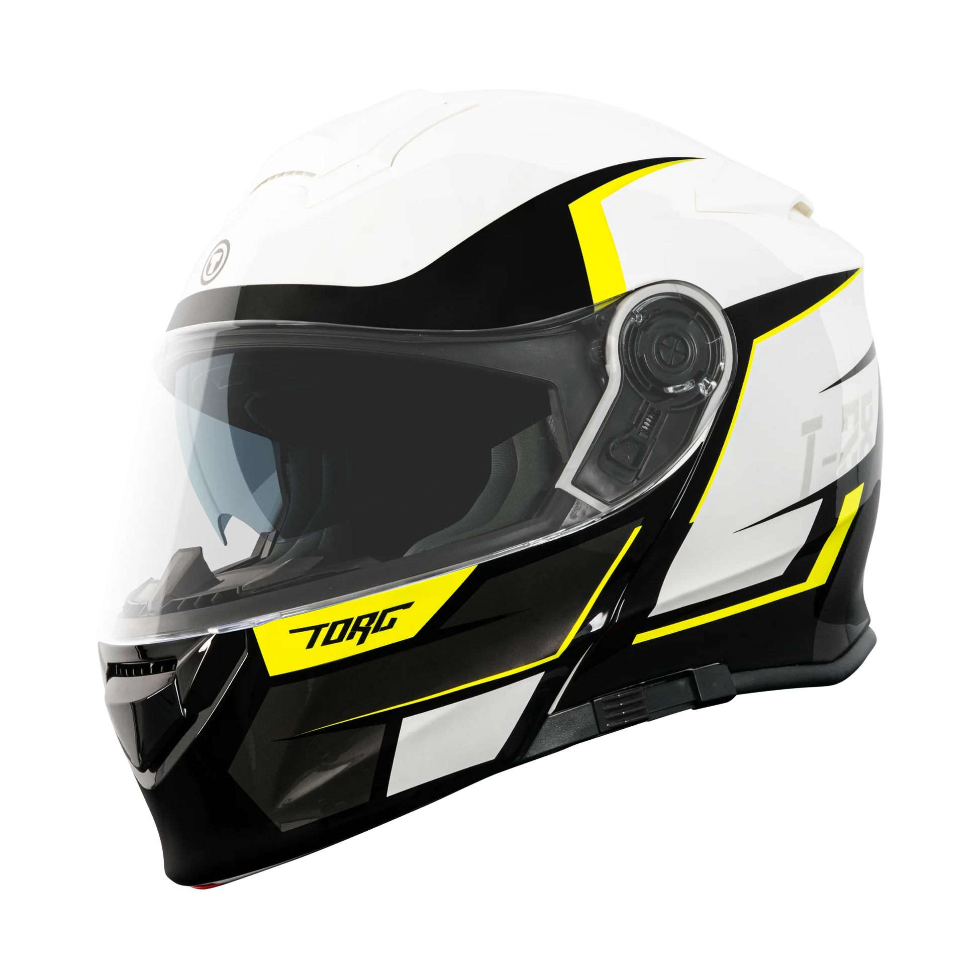 full face yellow motorcycle helmet T-28 Vertex White Black Fluo Yellow