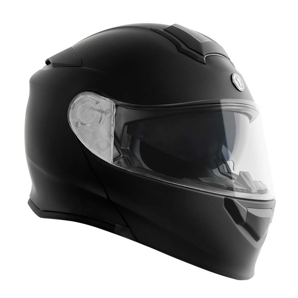 black tinted motorcycle helmet TORC T28B15:21 T-28 X-Small Matte Black Modular Helmet with Communication System
