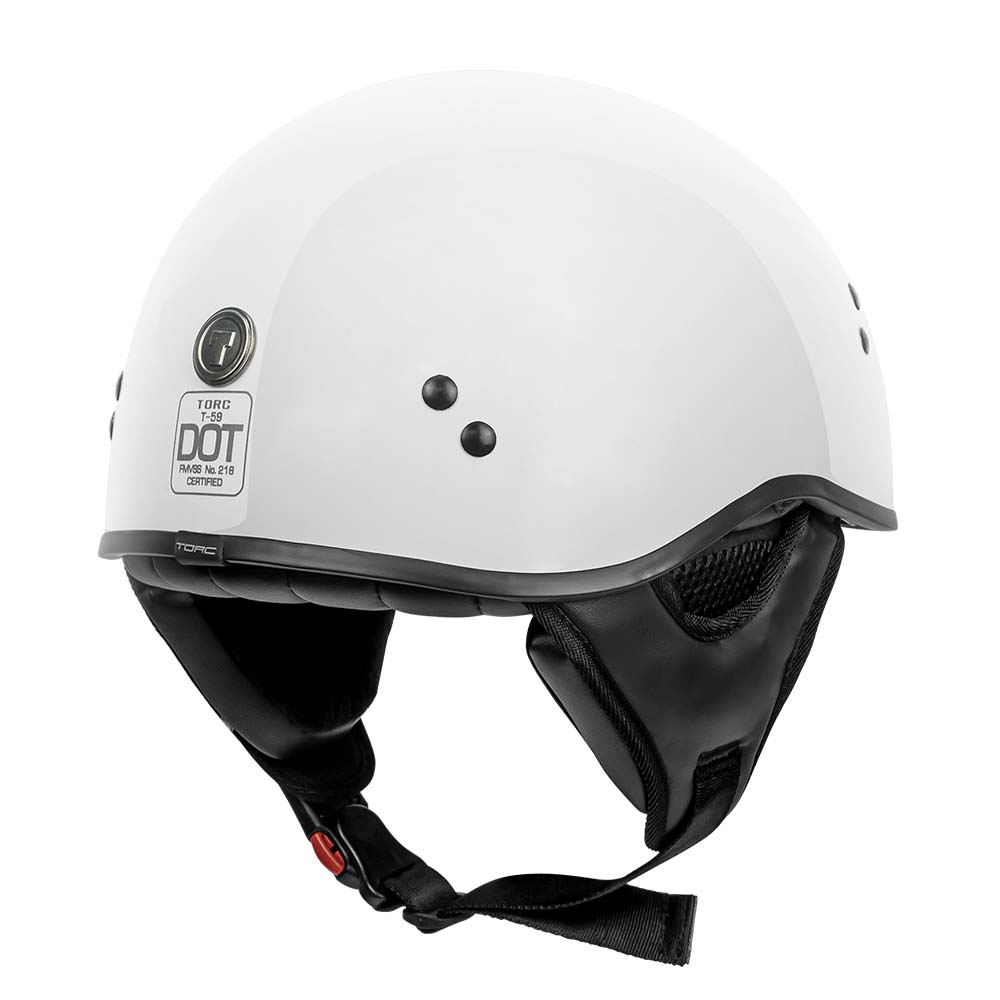 dot approved half shell motorcycle helmets TOR T-59 Half Shell Motorcycle Helmet Gloss Black Gloss / Solid White / X-Large|TORC