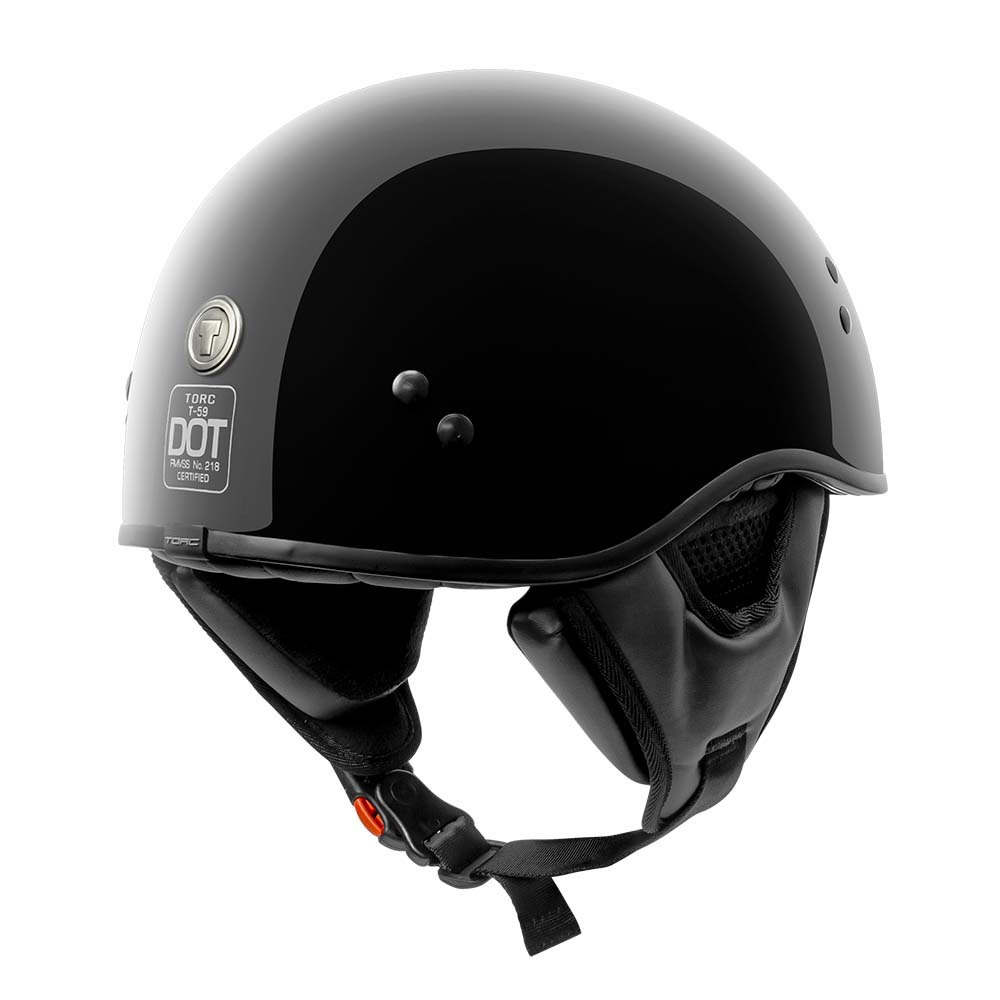 black half shell motorcycle helmet TOR T-59 Half Shell Motorcycle Helmet Gloss Black Gloss / Solid Black / Medium|TORC