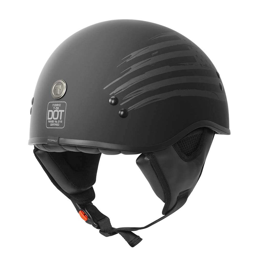ciik motorcycle helmets TOR T-59 Half Shell Motorcycle Helmet Gloss Black Matte / Flag / Small|TORC