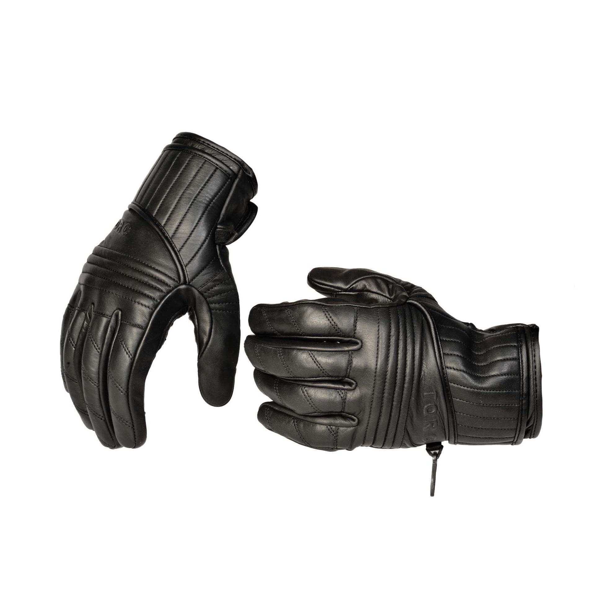 Triple Leather Motorcycle Gloves in Black