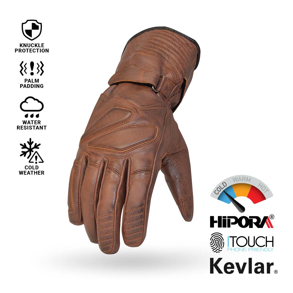 TORC Sunset Mid-Length Retro Motorcycle Gloves - Leather, Pre-Curved Fingers, Sizes XS-3XL (Unisex)